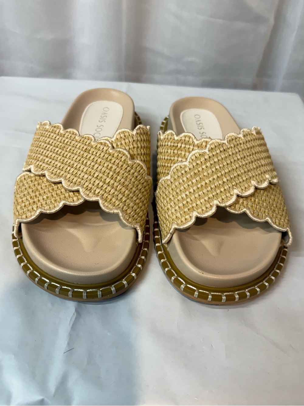 Oasis Scalloped Raffia Slide Sandals in Natural🎆